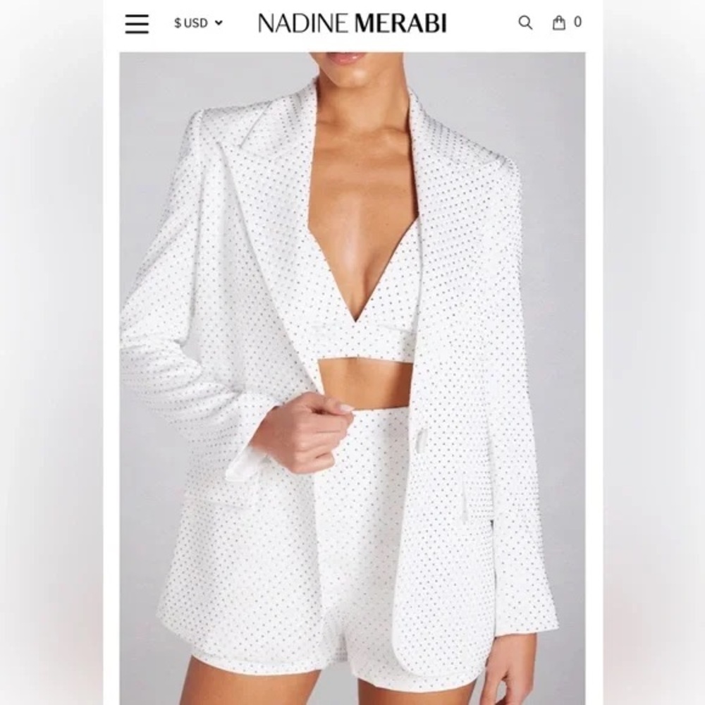 Nadine Merabi Kira Blazer, Shorts, and Bra Top in White